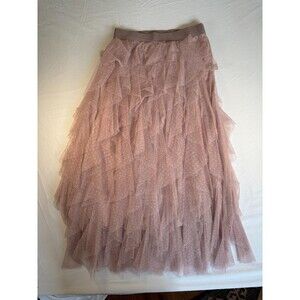 By Anthropologie Dusty Pink Tulle Midi Skirt Swiss Dot Ruffle Romantic Womens S